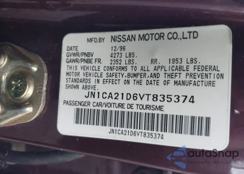 1997 Nissan Maxima Gle/Gxe/Se from USA, damaged, VIN JN1CA21D6VT835374